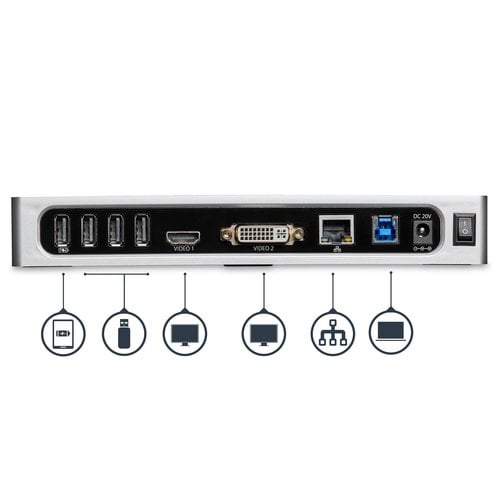 USB 3 Dual Monitor Dock HDMI DVI/VGA - Achat / Vente sur grosbill.com - 4