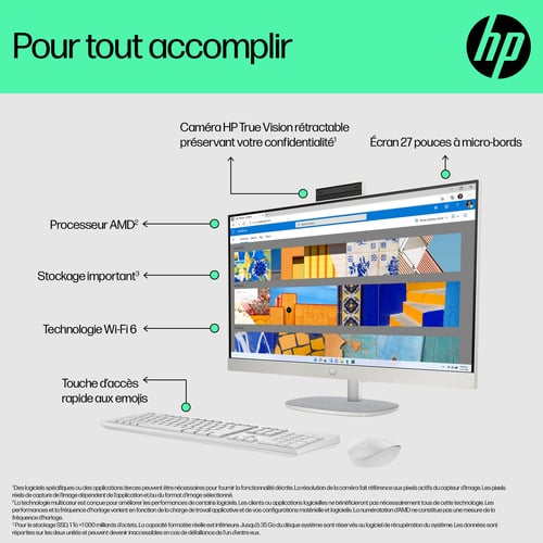 HP 27-cr0034nf  27" FHD/R5-7520U/8Go/512Go/W11 Blanc - All-In-One PC/MAC - 4