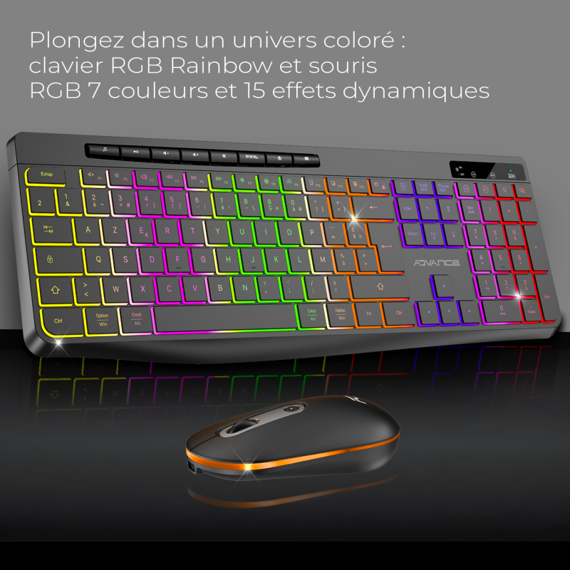 Advance R TYPE Combo Noir Sansfil/RGB/Batterie/IPX4/WinMac - Pack Clavier/Souris - 2