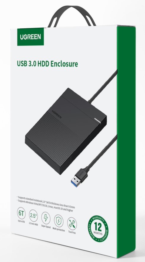 UGREEN USB 3.0/HDD/SSD/2.5"SATA/6To/0.30m/Noir - Boîtier externe - 1