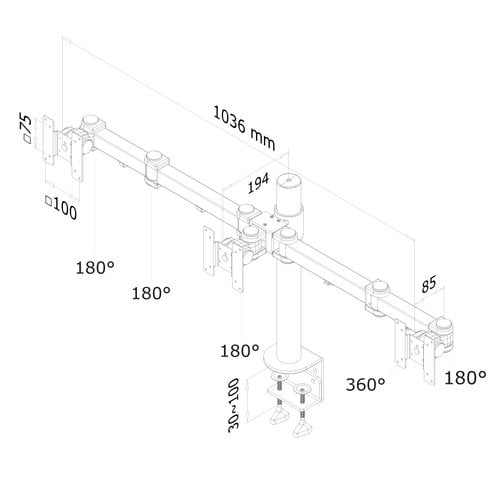 Desk Mount 3xScreen 10-21" Clamp BLACK - Achat / Vente sur grosbill.com - 2