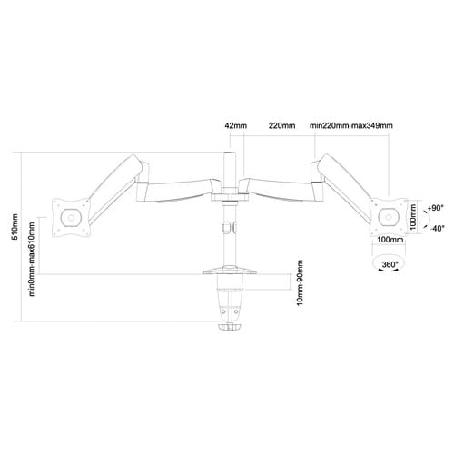 Desk Mount Dual 10-24" Clamp/Grom SILVER - Achat / Vente sur grosbill.com - 3