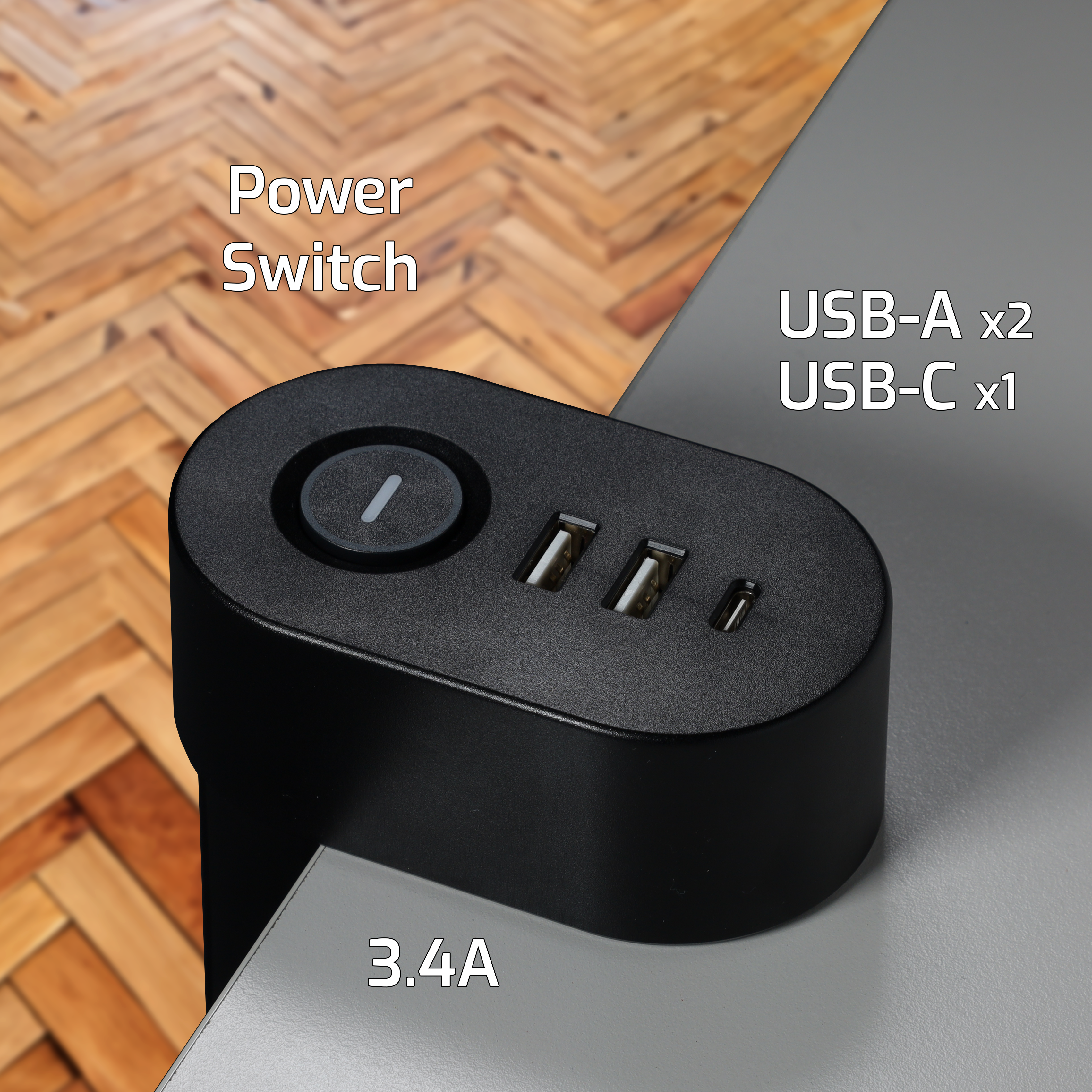 ONLAN Multiprise de bureau à pincer avec USB/USB-C Noir  (MP-AC3-UA2-UC-BK) - Achat / Vente Parasurtenseurs - Multiprises sur grosbill.com - 3