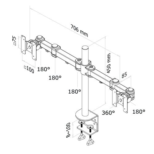 Desk Mount Dual 10-27" Clamp BLACK - Achat / Vente sur grosbill.com - 2