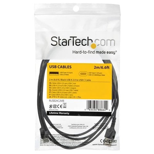 Cable Black USB 2.0 to USB C Cable 2m - Achat / Vente sur grosbill.com - 4