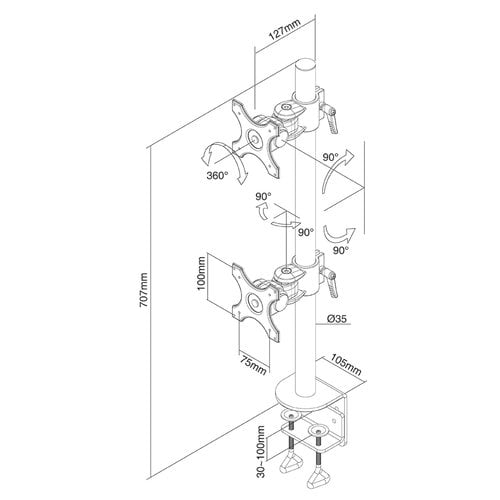 Vertical Desk Mount Dual 10-27" ClampBLK - Achat / Vente sur grosbill.com - 2