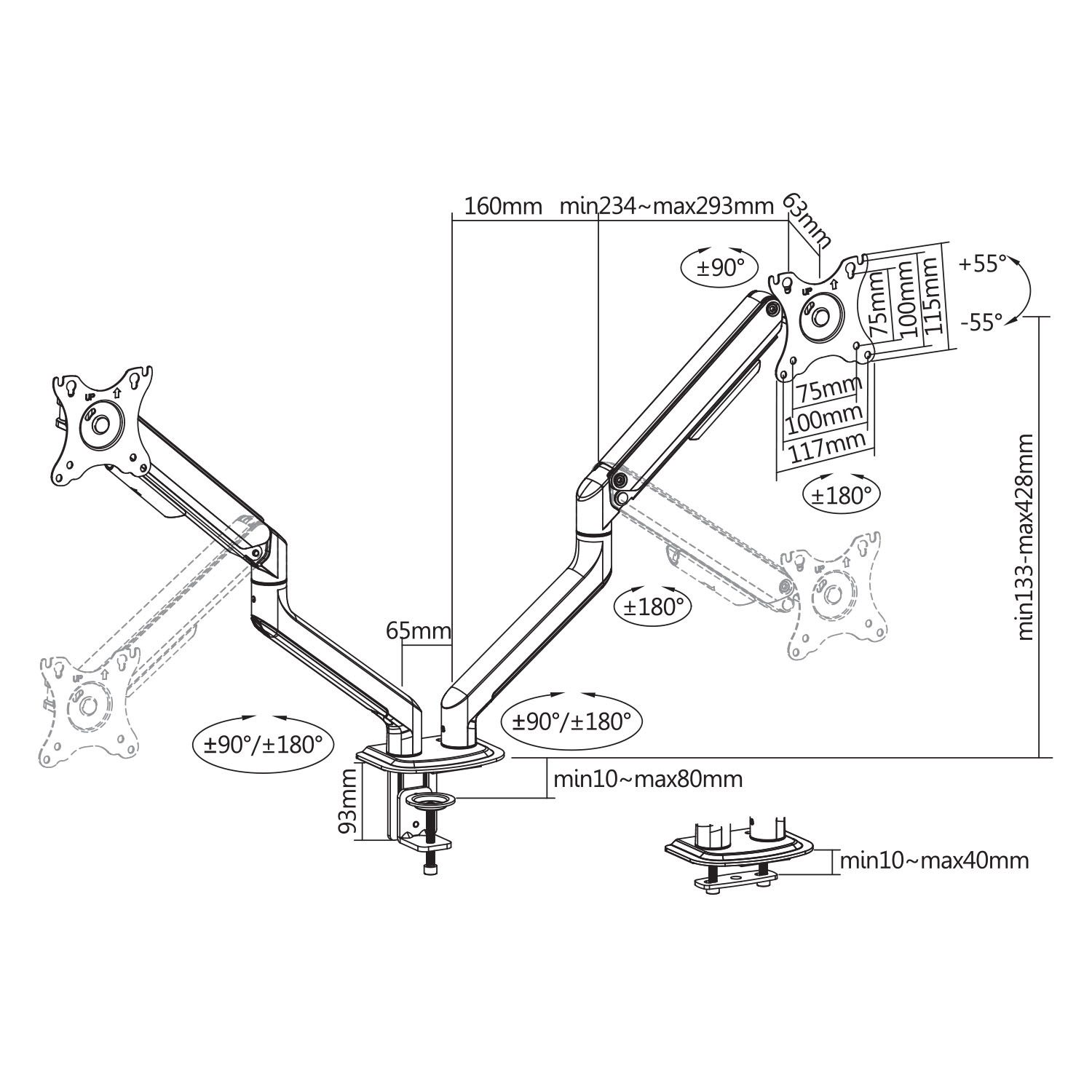 Support de bureau Full Motion 2 écrans 17"- 32" - Accessoire écran - 2