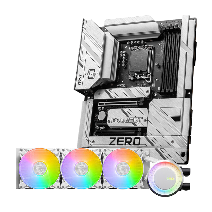 image produit MSI Z790 PROJECT ZERO + MAG CORELIQUID E360 WHITE Grosbill