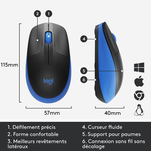 M190 Full-size wireless mouse - BLUE - Achat / Vente sur grosbill.com - 7