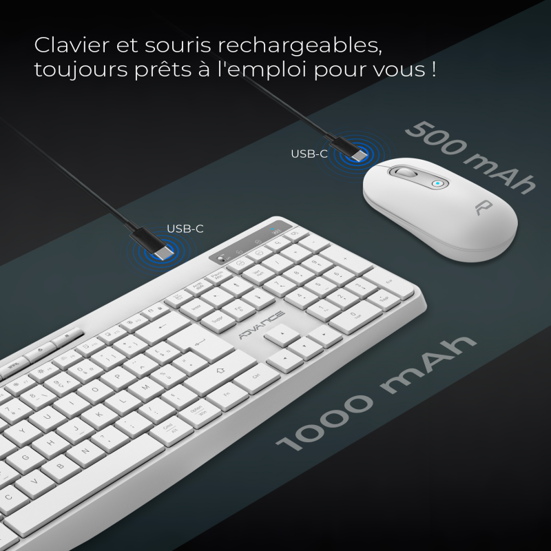 Advance RTYPE Combo Blanc Sansfil/RGB/Batterie/IPX4/WinMac - Pack Clavier/Souris - 4