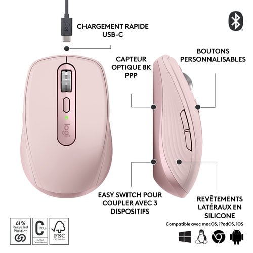 Logitech MX ANYWHERE 3S Rose - Souris PC Logitech - grosbill.com - 11