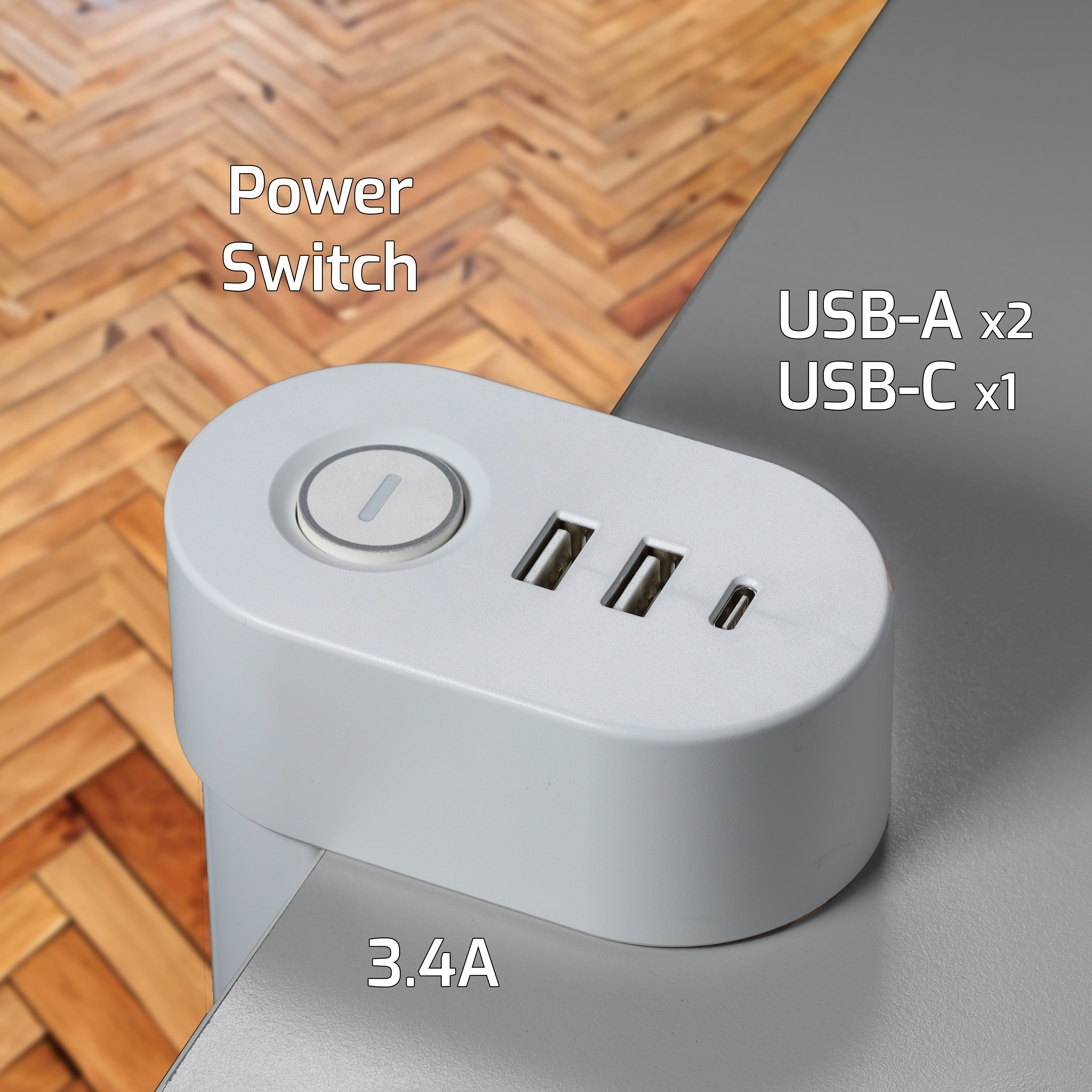 ONLAN Multiprise de bureau à pincer avec USB/USB-C Blanc (MP-AC3-UA2-UC-WH) - Achat / Vente Parasurtenseurs - Multiprises sur grosbill.com - 3