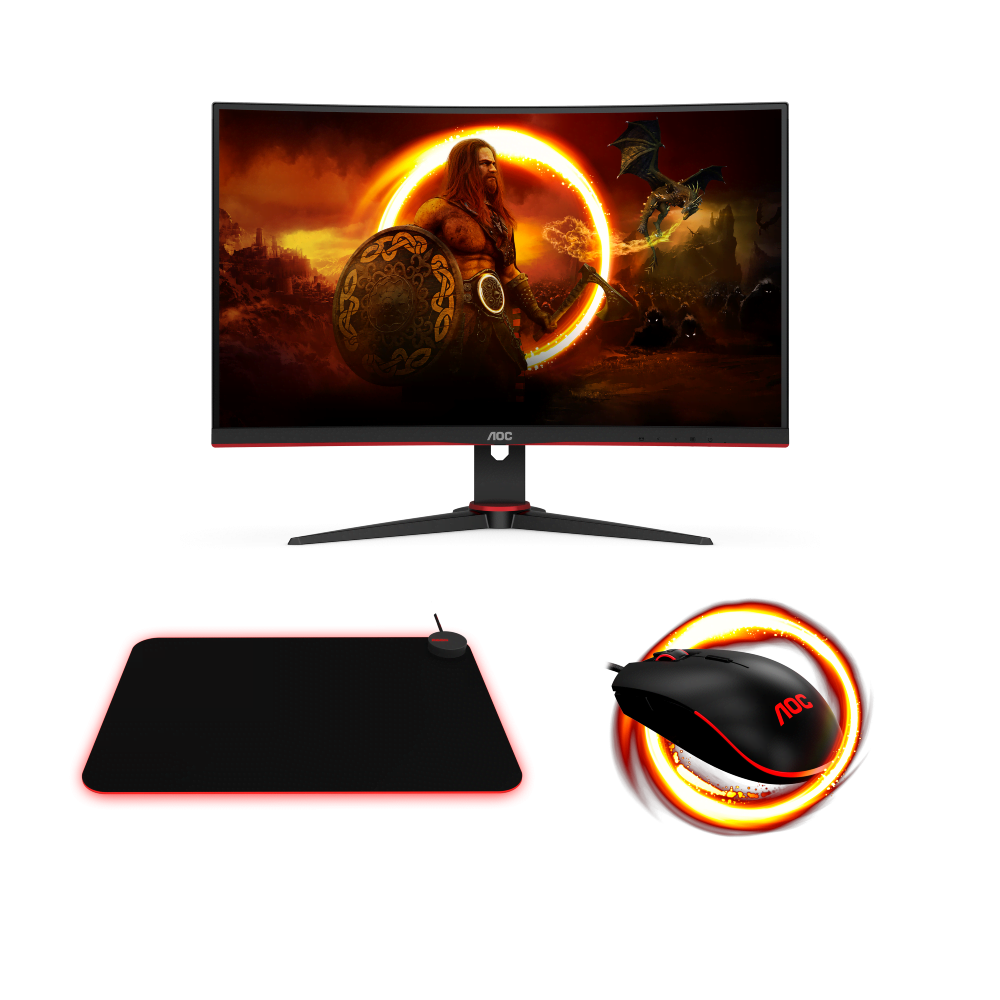 image produit AOC 27"CURVE FHD/240Hz/0.5ms + SOURIS et TAPIS RGB   Grosbill