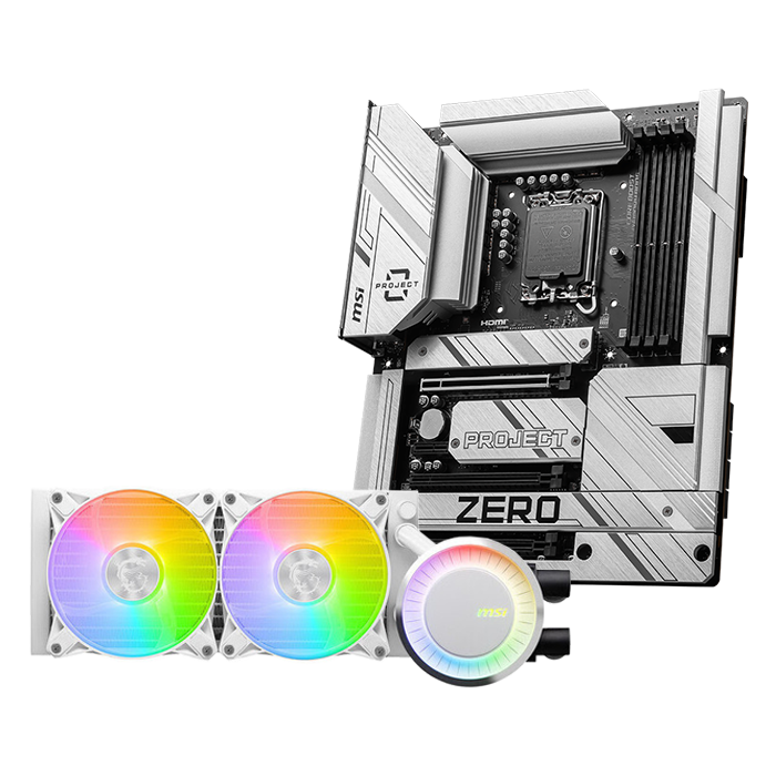 image produit MSI Z790 PROJECT ZERO + MAG CORELIQUID E240 WHITE Grosbill