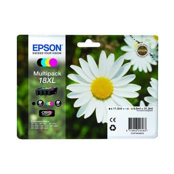 Pack de 4 Cartouches T1816 XL (BK/Y/M/C) pour imprimante Jet d'encre Epson - 0