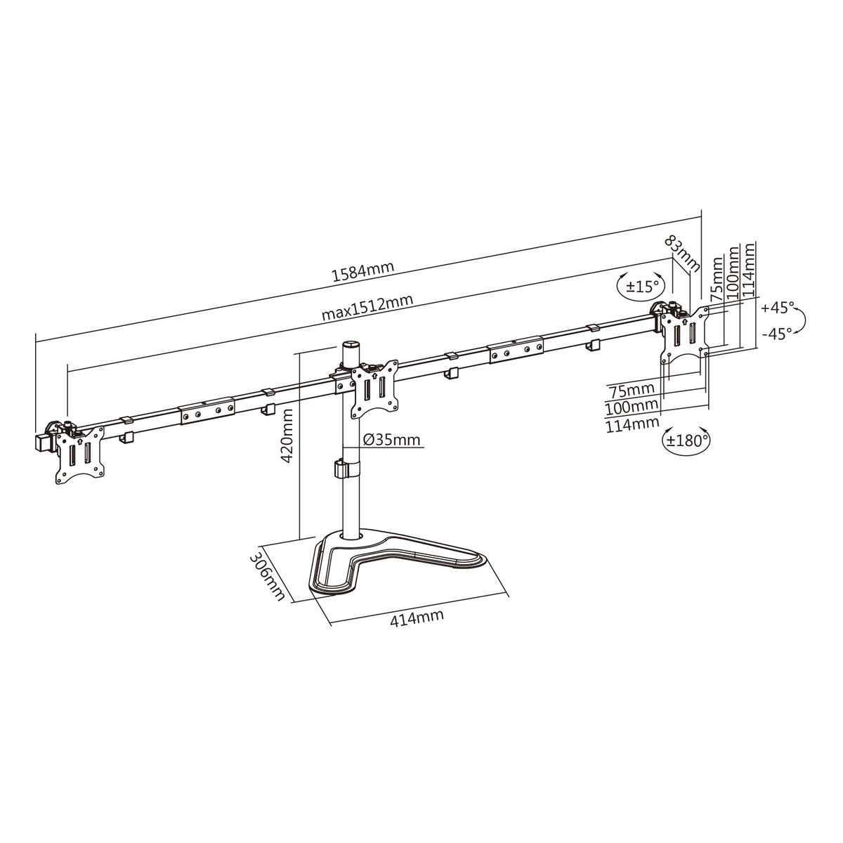 Support 3 écrans 17" - 32" horizontal - Accessoire écran - 2