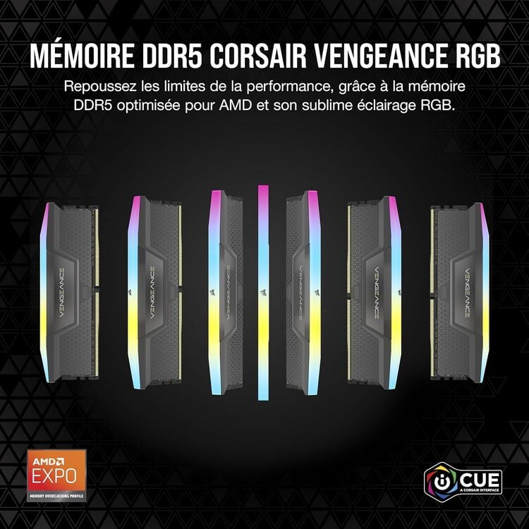 Corsair Vengeance RGB 32Go (2x16Go) DDR5 6000MHz - Mémoire PC Corsair sur grosbill.com - 2