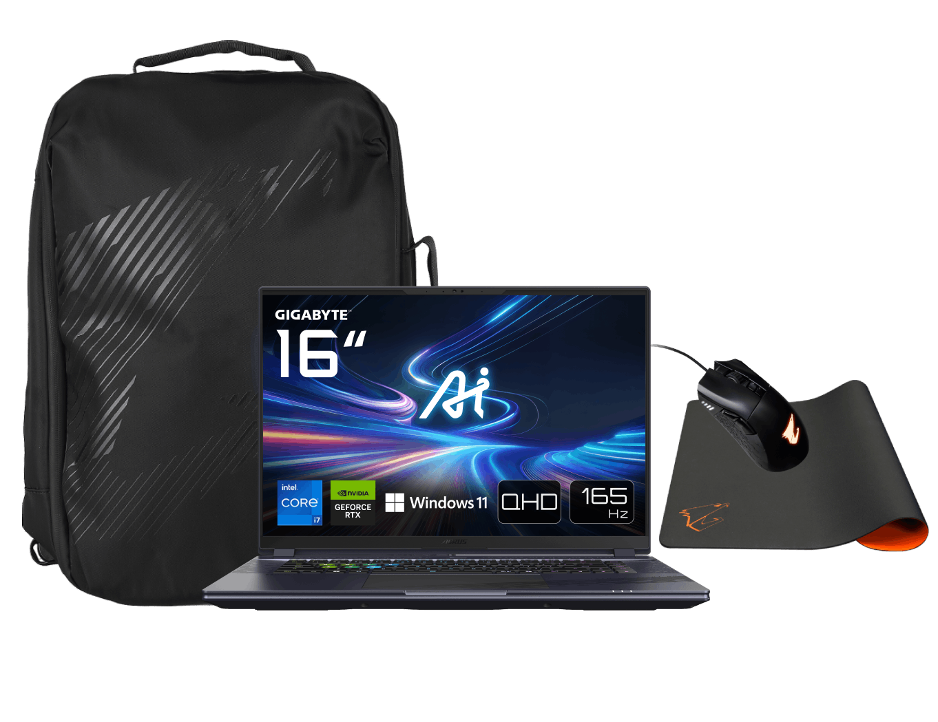 PC portable Gigabyte AORUS 16X 9KG-43FRC54SH - 16" QHD 165Hz i7-13650HX RTX4060 16Go 1To W11 + Sac à dos + Souris + Tapis Grosbill