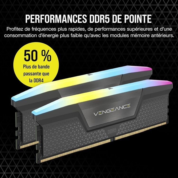 Corsair Vengeance RGB 32Go (2x16Go) DDR5 6000MHz - Mémoire PC Corsair sur grosbill.com - 1