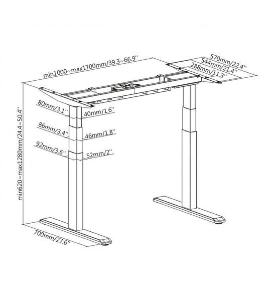 Kimex International Bureau motorisé assis-debout Noyé/gris - 180x75cm  (150-2418K3) - Achat / Vente Bureau sur grosbill.com - 1