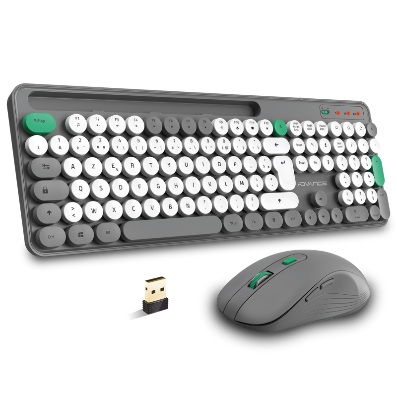 Advance PEP'S WIRELESS sans fil/Silencieux/Gris blanc Vert - Pack Clavier/Souris - 0