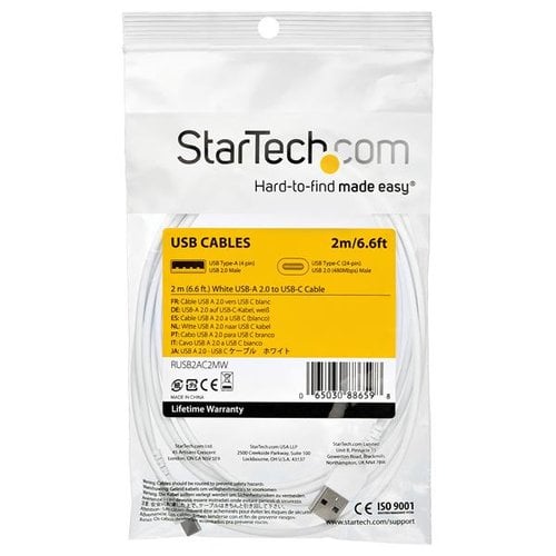 Cable White USB 2.0 to USB C Cable 2m - Achat / Vente sur grosbill.com - 5