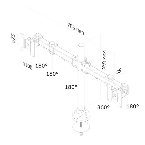 Desk Mount Dual 10-27" Grommet BLACK - Achat / Vente sur grosbill.com - 2