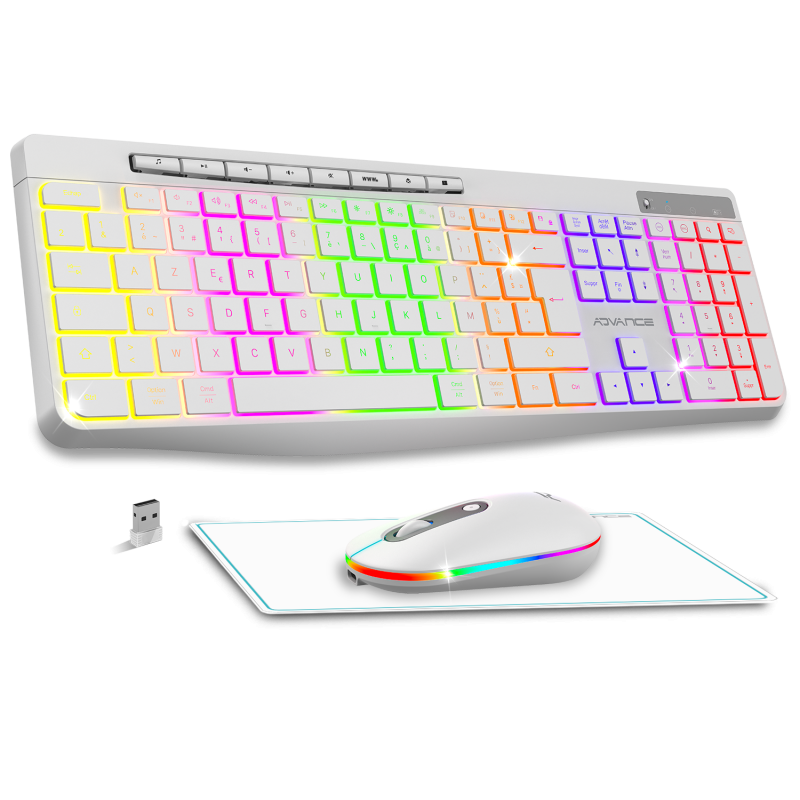 Advance RTYPE Combo Blanc Sansfil/RGB/Batterie/IPX4/WinMac - Pack Clavier/Souris - 0