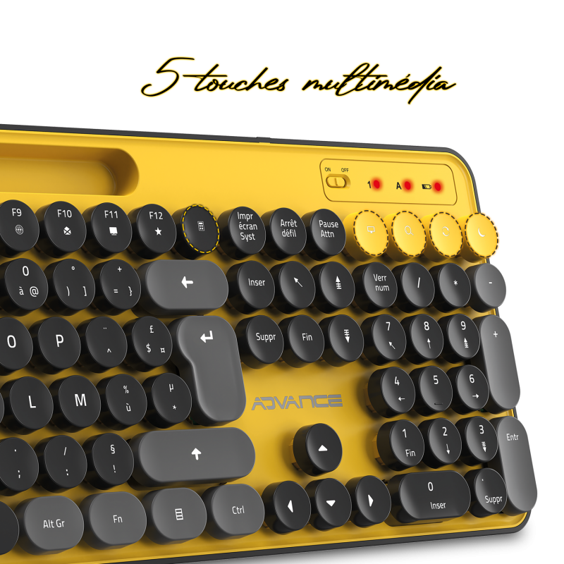 Advance PEP'S WIRELESS sans fil/Silencieux/Jaune Gris Noir - Pack Clavier/Souris - 4