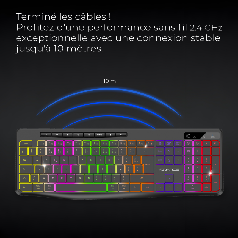 Advance R TYPE Noir Sans fil/RGB/Batterie/IPX4/Win et Mac - Clavier PC - 1