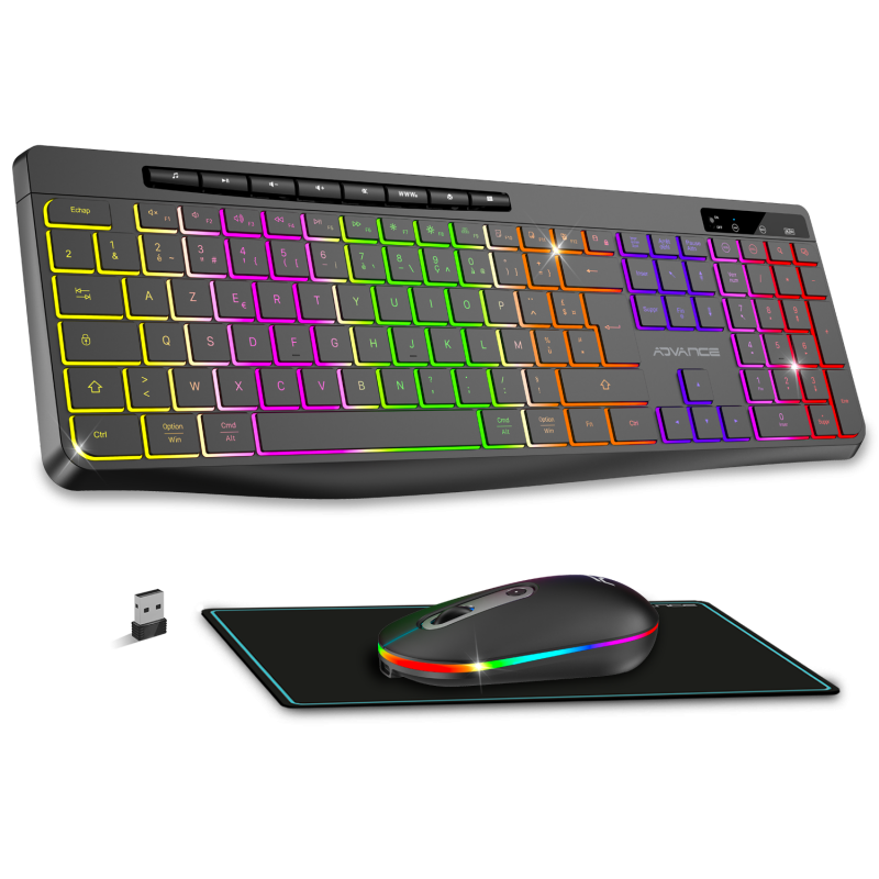 Advance R TYPE Combo Noir Sansfil/RGB/Batterie/IPX4/WinMac - Pack Clavier/Souris - 0