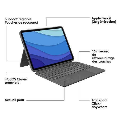 Combo Touch for iPad Pro 11-inch (1st, 2nd, and 3rd generation) Gris - Achat / Vente sur grosbill.com - 5