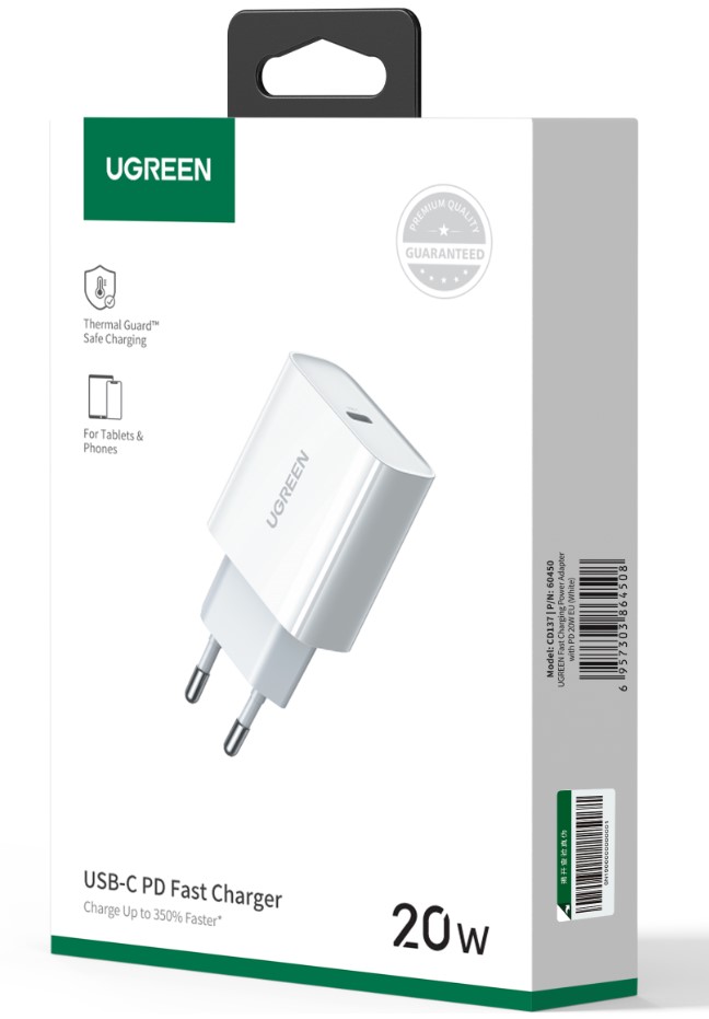 Adaptateur secteur USB-C/1 port/20W/Blanc - Connectique PC/Téléphonie  - 1