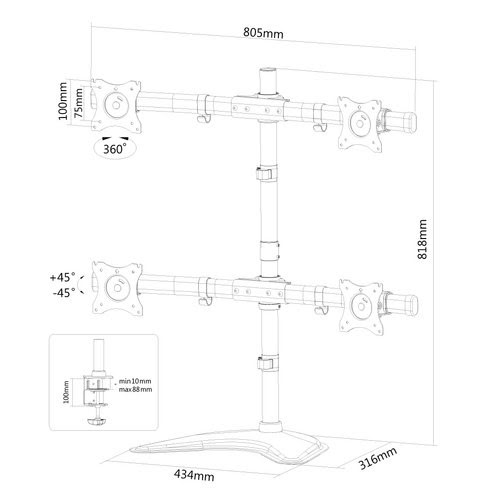 Desk Mount 4xScreen 10-27" BLACK - Achat / Vente sur grosbill.com - 2