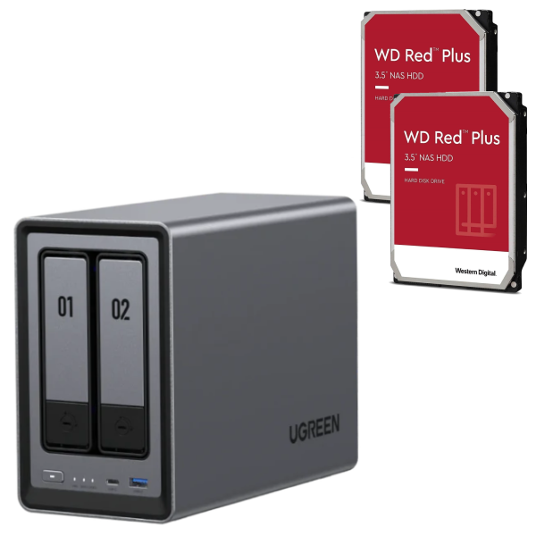 UGREEN DXP2800 - 2 Baies avec 2 disques WD 4To RED Plus - Serveur NAS