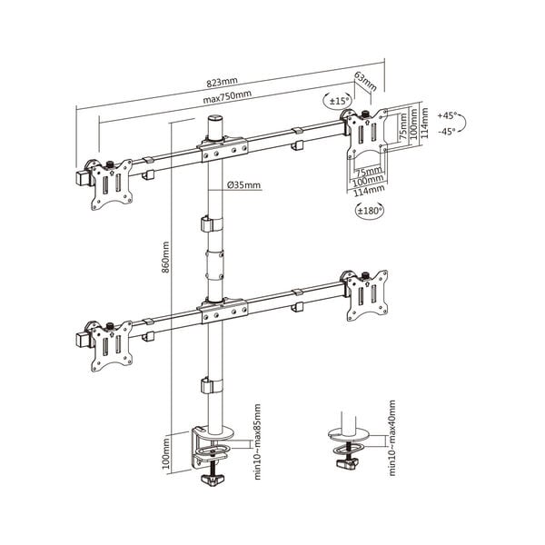 pour 4 écrans PC 17"-32"/Vesa 75x75/100x100 - Accessoire écran - 6