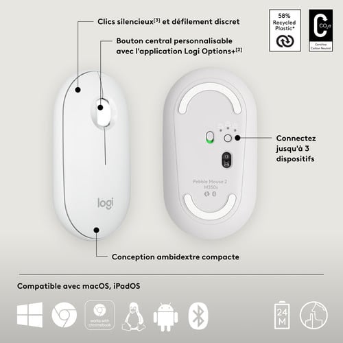 Logitech PEBBLE M350S White - Souris PC Logitech - grosbill.com - 7